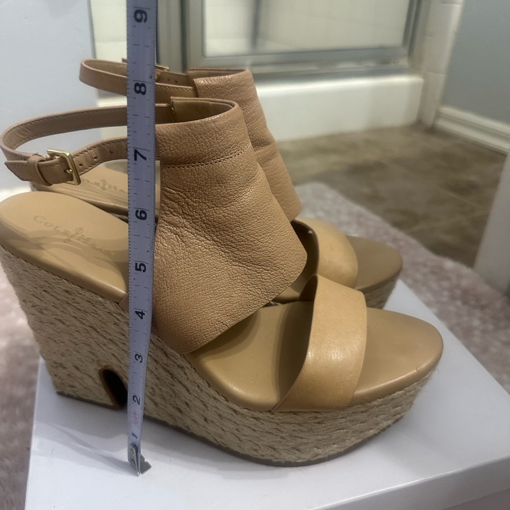Coach Tan Leather Espadrille Wedges